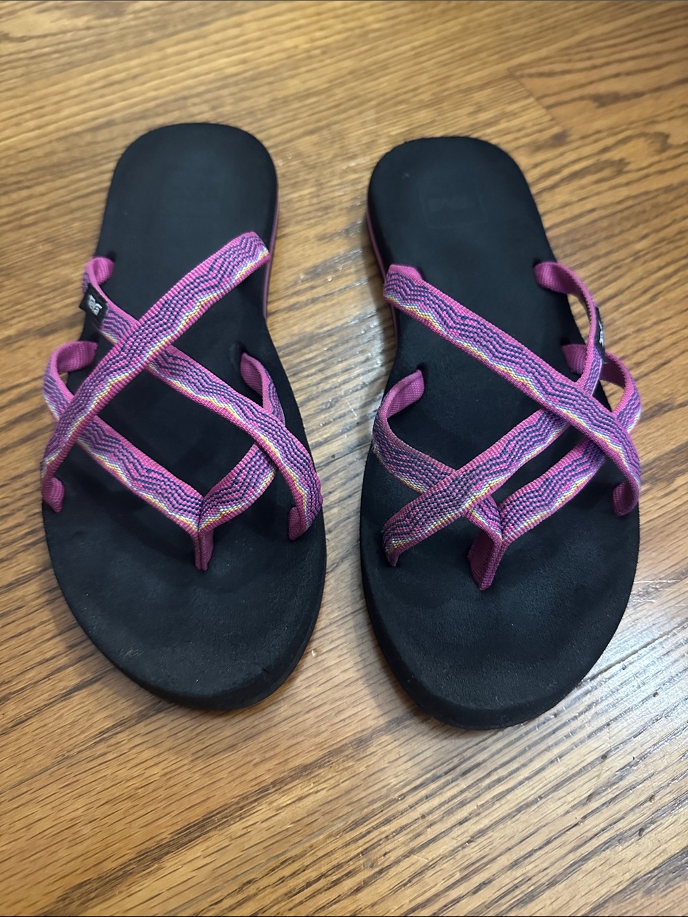 Teva Women’s Pink Strappy Slide Sandals with Black Footbed